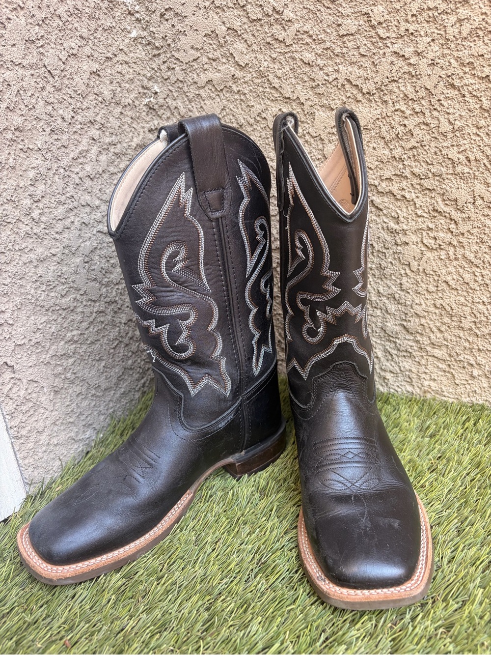 Kids Black Western Cowboy Boots with Contrast Stitching
